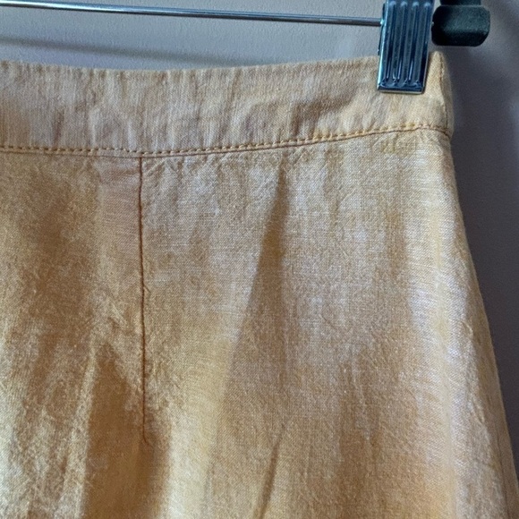 Linen Cotton Button Front A-Line Pin Up Rockabilly Full Midi Skirt Yellow Sz 12 - Picture 6 of 10